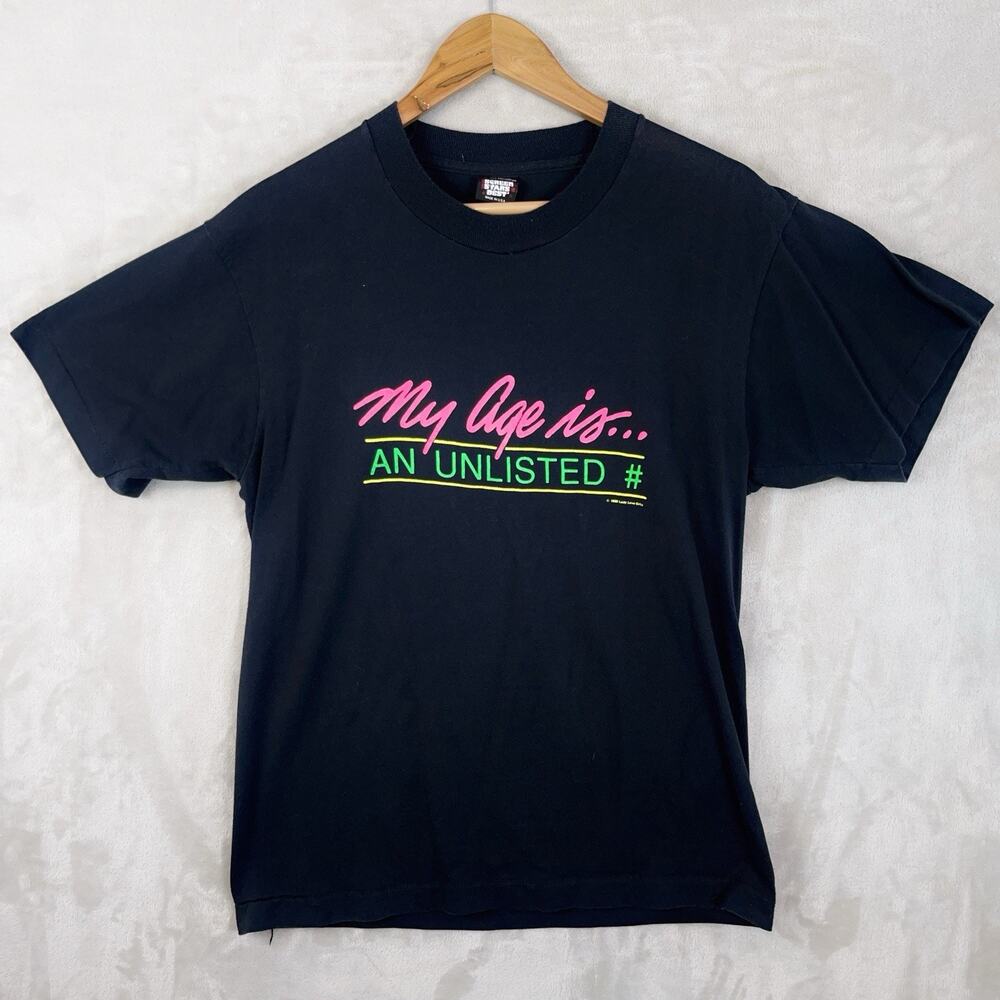 Vintage 90s Screen Stars Best T Shirt Men's Large My Age Unlisted Neon USA Made